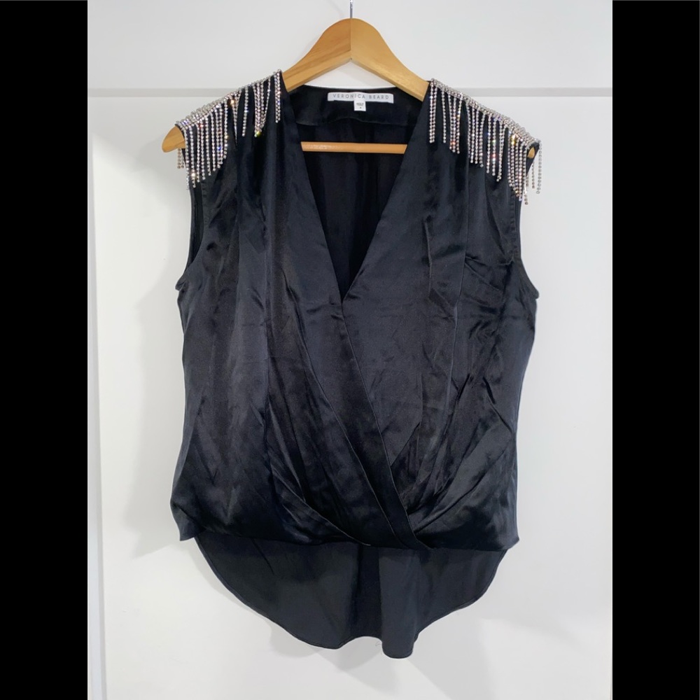 NWOT Veronica Beard embellished black silk top